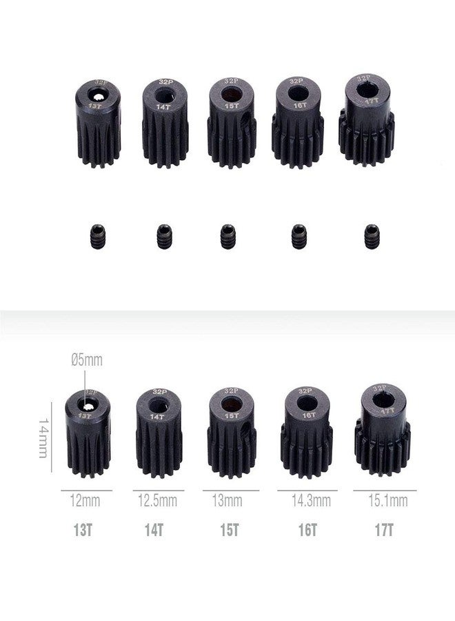 Globact RC Pinion Gear 5mm 32p Pinion 13T 14T 15T 16T 17T Hardened Metal Pinion Motor Gear Set for RC Buggy Car Monster Truck(Compatible with 0.8 Metric Pitch) - Image 2
